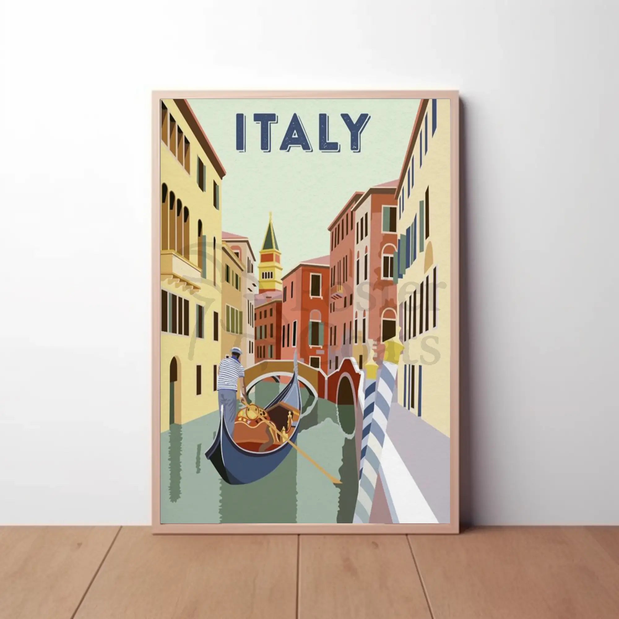 Venice Gondolier Canalscape Vintage Travel Poster PosterGoat