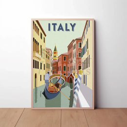 Venice Gondolier Canalscape Vintage Travel Poster PosterGoat