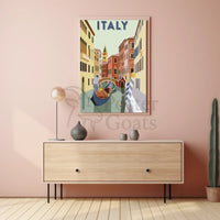 Venice Gondolier Canalscape Vintage Travel Poster PosterGoat
