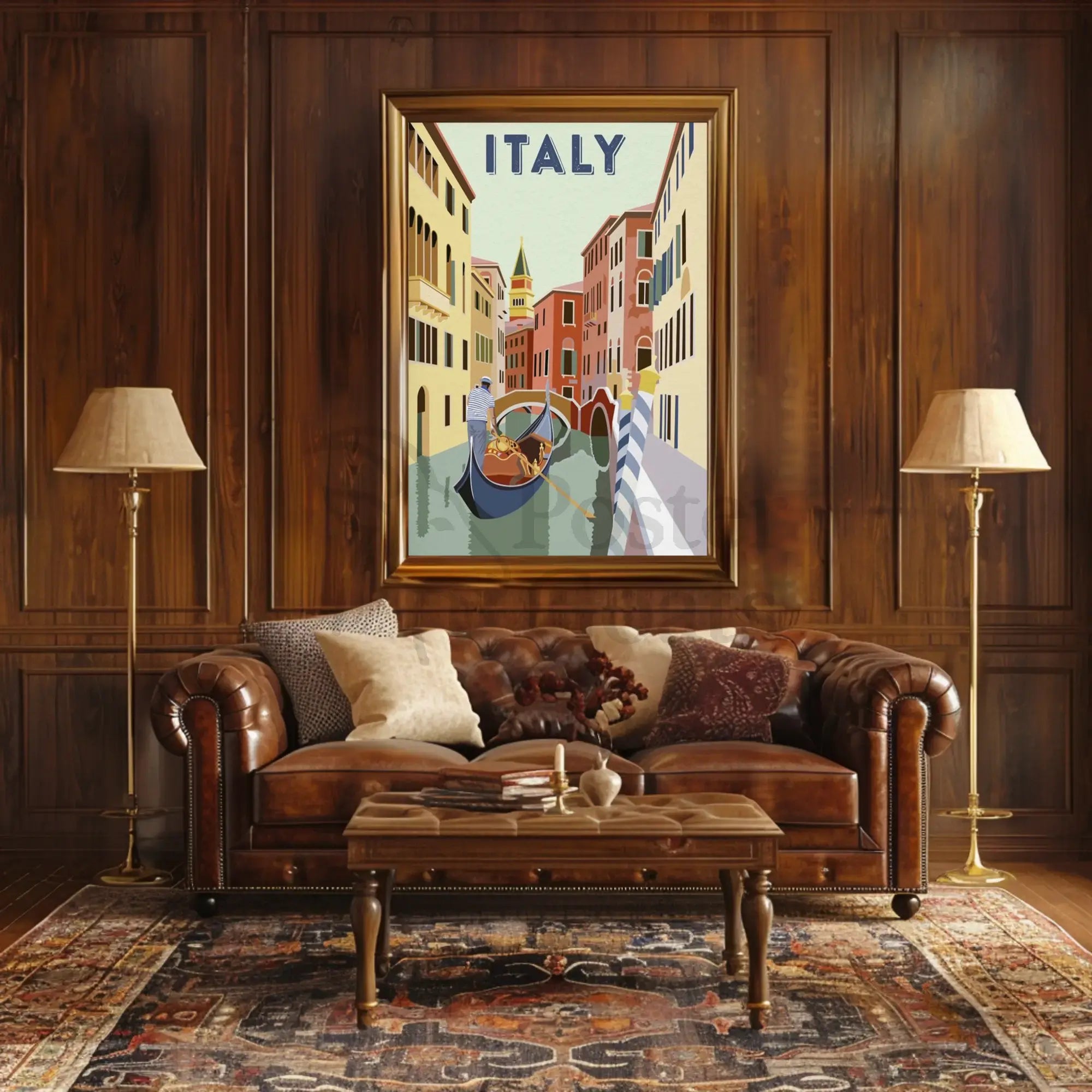Venice Gondolier Canalscape Vintage Travel Poster PosterGoat