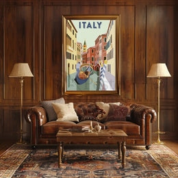 Venice Gondolier Canalscape Vintage Travel Poster PosterGoat