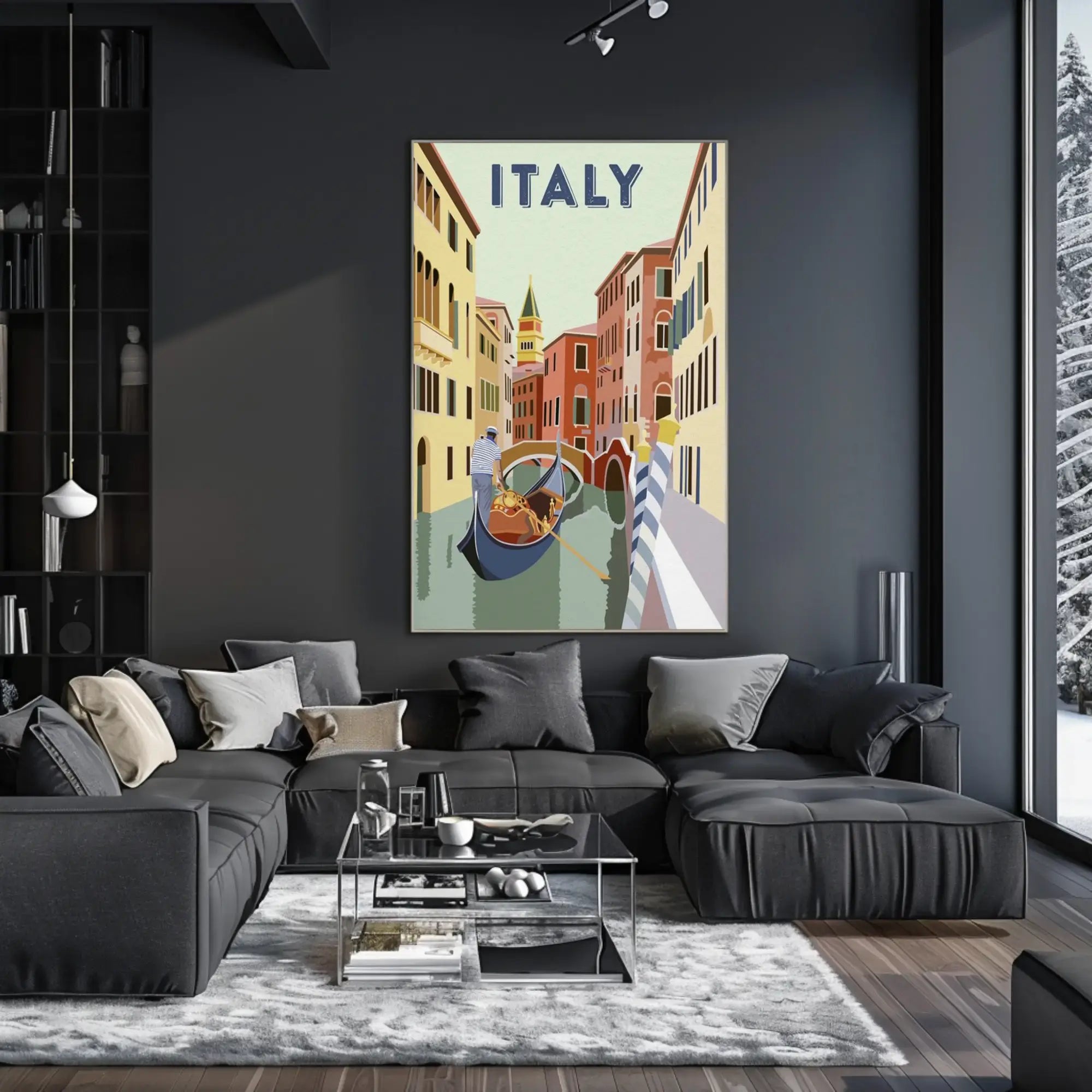 Venice Gondolier Canalscape Vintage Travel Poster PosterGoat