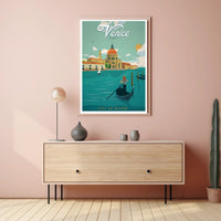 Venice Gondolier Vintage Travel Art Poster PosterGoat