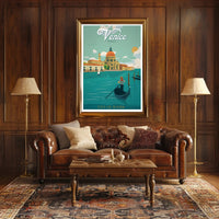 Venice Gondolier Vintage Travel Art Poster PosterGoat