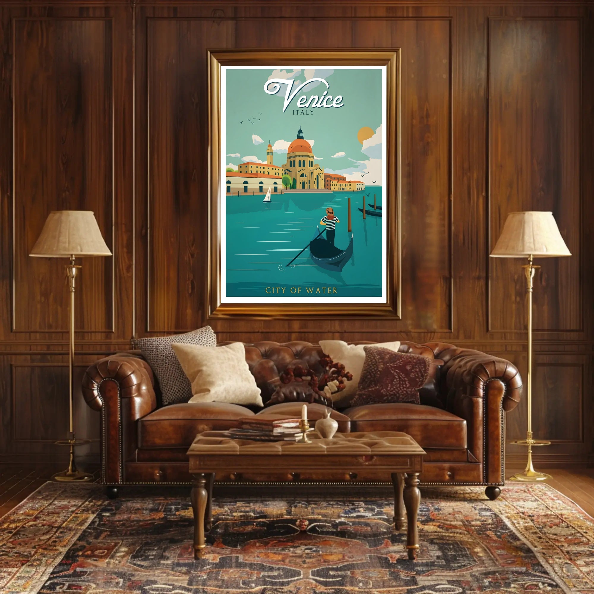 Venice Gondolier Vintage Travel Art Poster PosterGoat