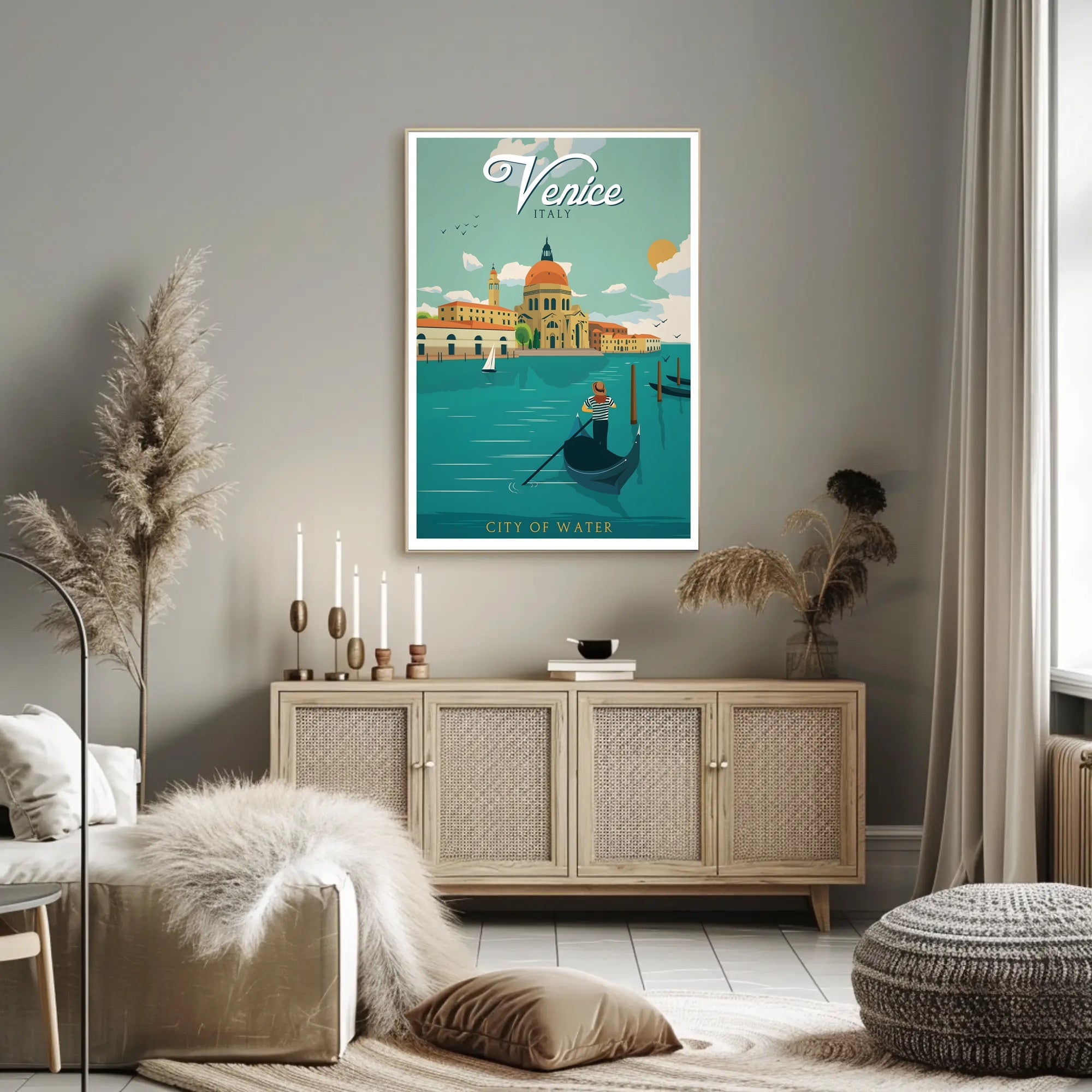 Venice Gondolier Vintage Travel Art Poster PosterGoat