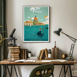 Venice Gondolier Vintage Travel Art Poster PosterGoat