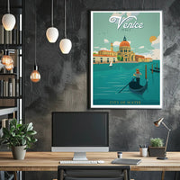 Venice Gondolier Vintage Travel Art Poster PosterGoat