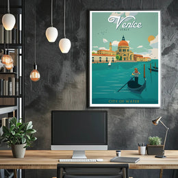 Venice Gondolier Vintage Travel Art Poster PosterGoat