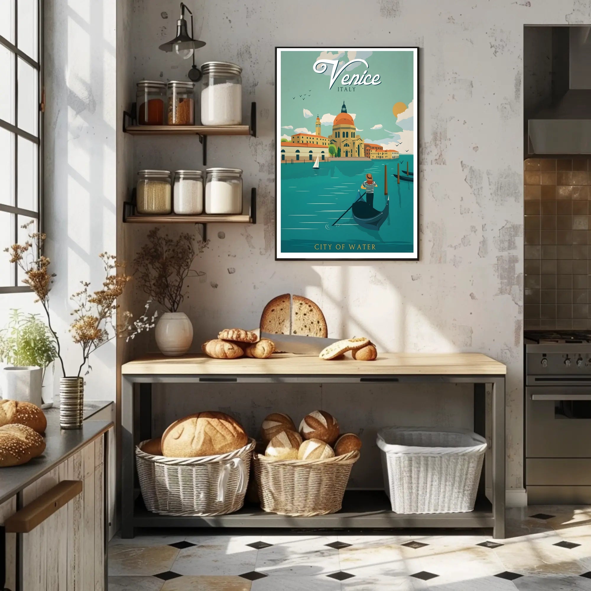 Venice Gondolier Vintage Travel Art Poster PosterGoat