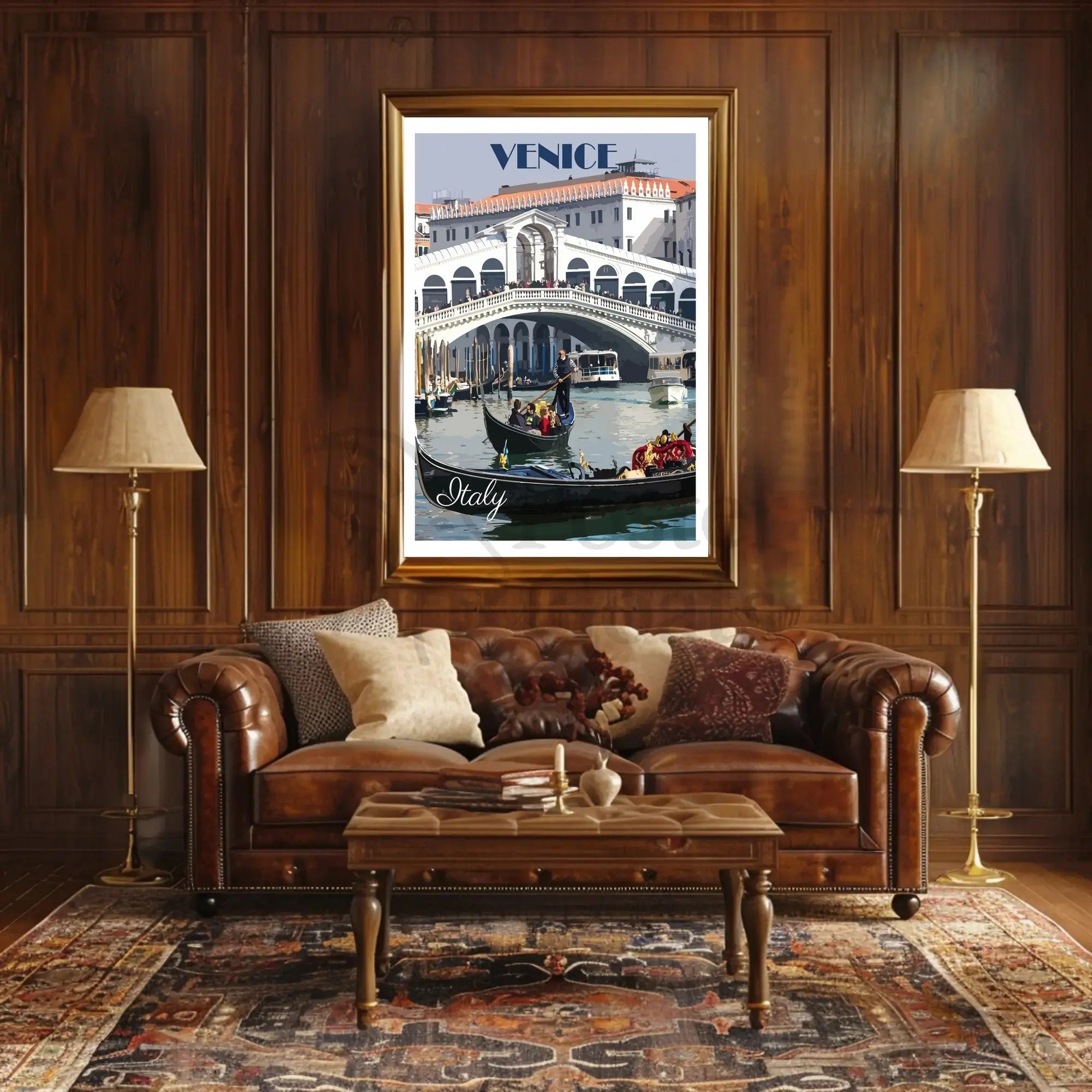 Venice Rialto Bridge Stylized Illustration Travel Poster PosterGoat