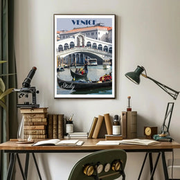 Venice Rialto Bridge Stylized Illustration Travel Poster PosterGoat