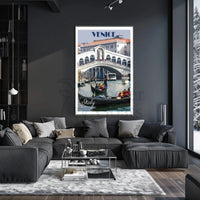Venice Rialto Bridge Stylized Illustration Travel Poster PosterGoat