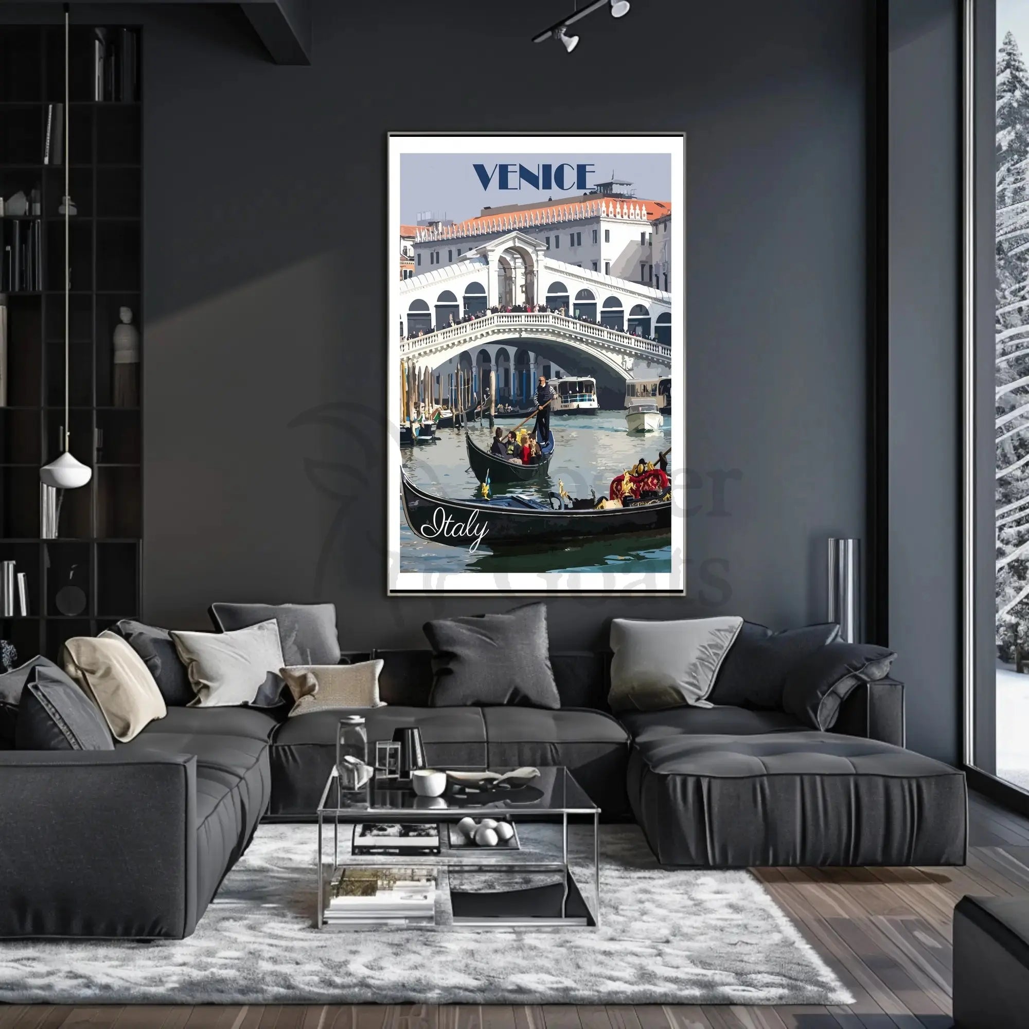 Venice Rialto Bridge Stylized Illustration Travel Poster PosterGoat