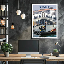 Venice Rialto Bridge Stylized Illustration Travel Poster PosterGoat