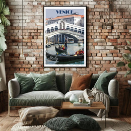 Venice Rialto Bridge Stylized Illustration Travel Poster PosterGoat