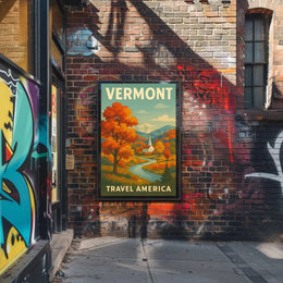 Vermont Autumn Church Scenic Vintage Travel Advertisement Poster PosterGoat