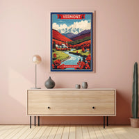 Vermont Countryside Autumn Scene Vintage Travel Poster PosterGoat