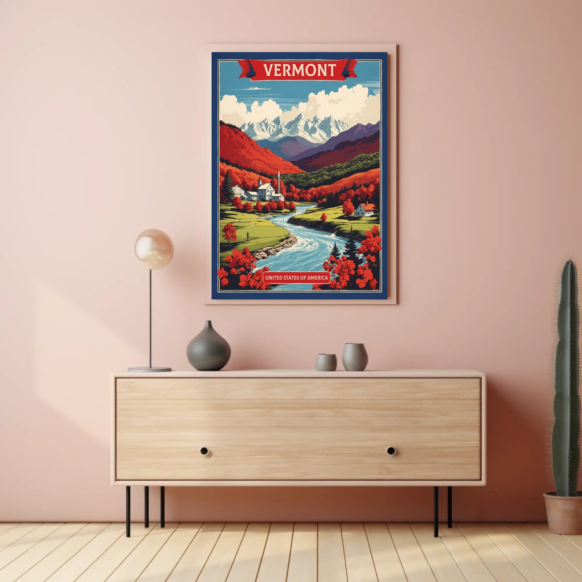 Vermont Countryside Autumn Scene Vintage Travel Poster PosterGoat