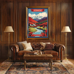 Vermont Countryside Autumn Scene Vintage Travel Poster PosterGoat