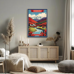 Vermont Countryside Autumn Scene Vintage Travel Poster PosterGoat