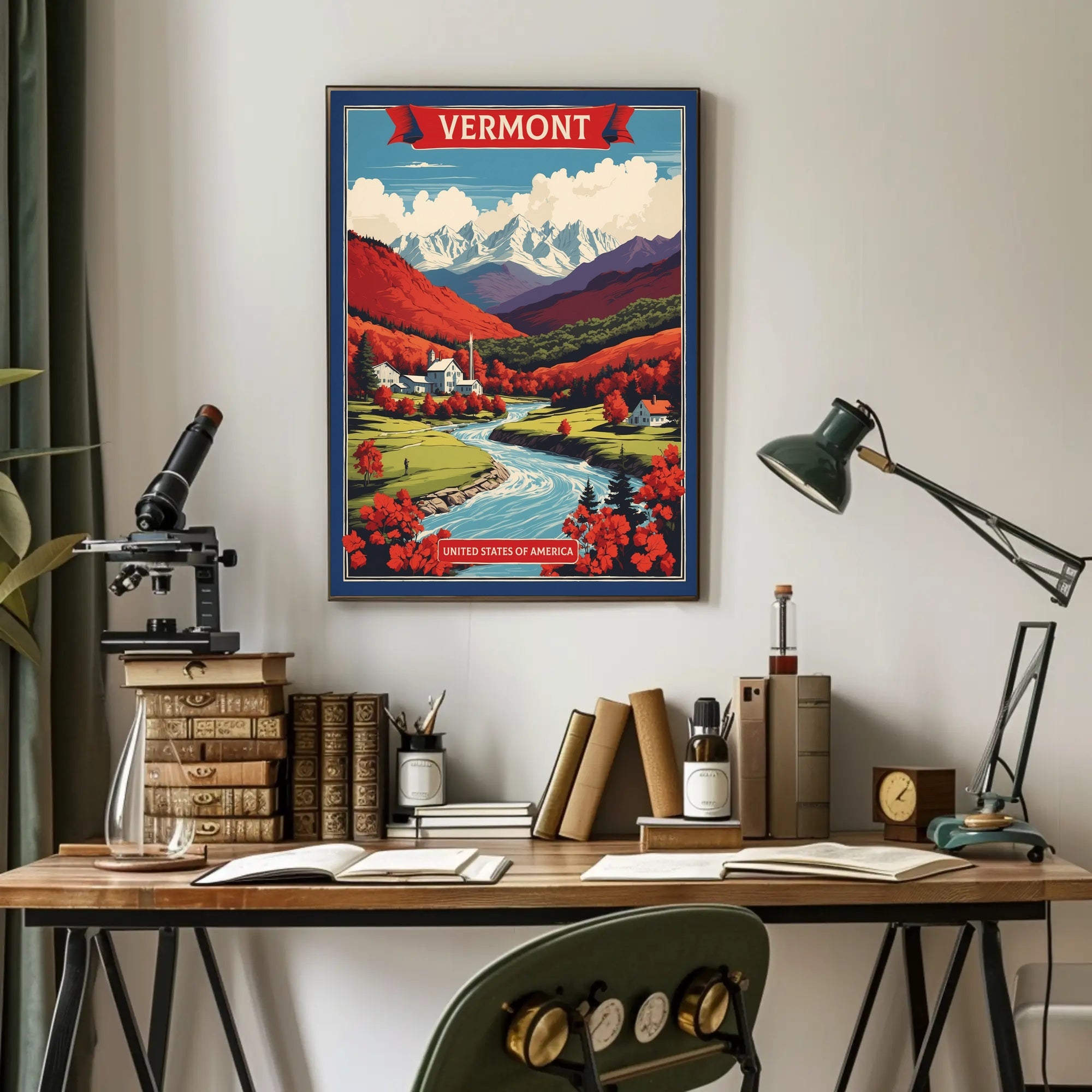Vermont Countryside Autumn Scene Vintage Travel Poster PosterGoat