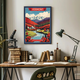 Vermont Countryside Autumn Scene Vintage Travel Poster PosterGoat