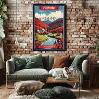 Vermont Countryside Autumn Scene Vintage Travel Poster PosterGoat