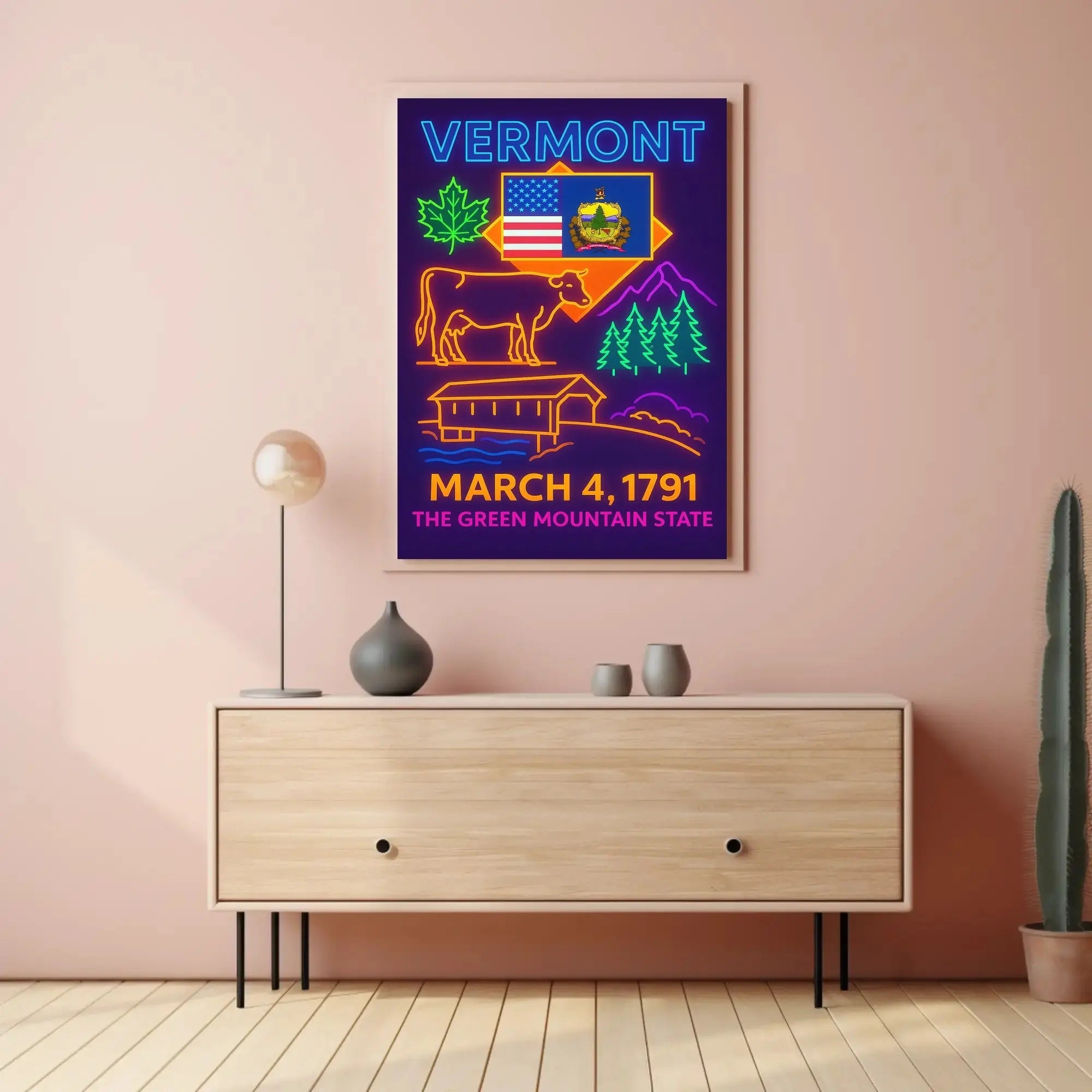 Vermont Green Mountain State Neon Sign Heritage Poster PosterGoat