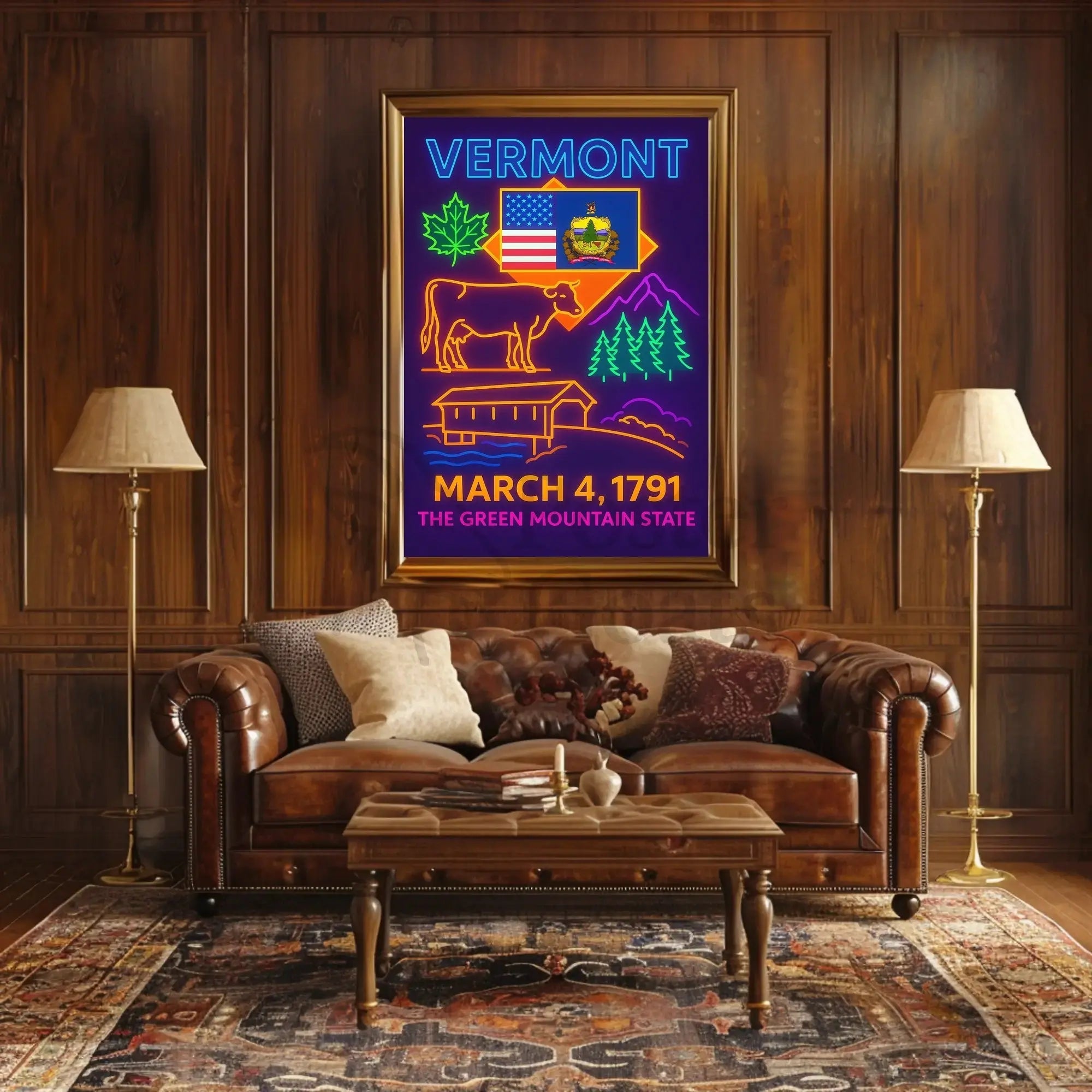 Vermont Green Mountain State Neon Sign Heritage Poster PosterGoat