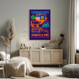 Vermont Green Mountain State Neon Sign Heritage Poster PosterGoat