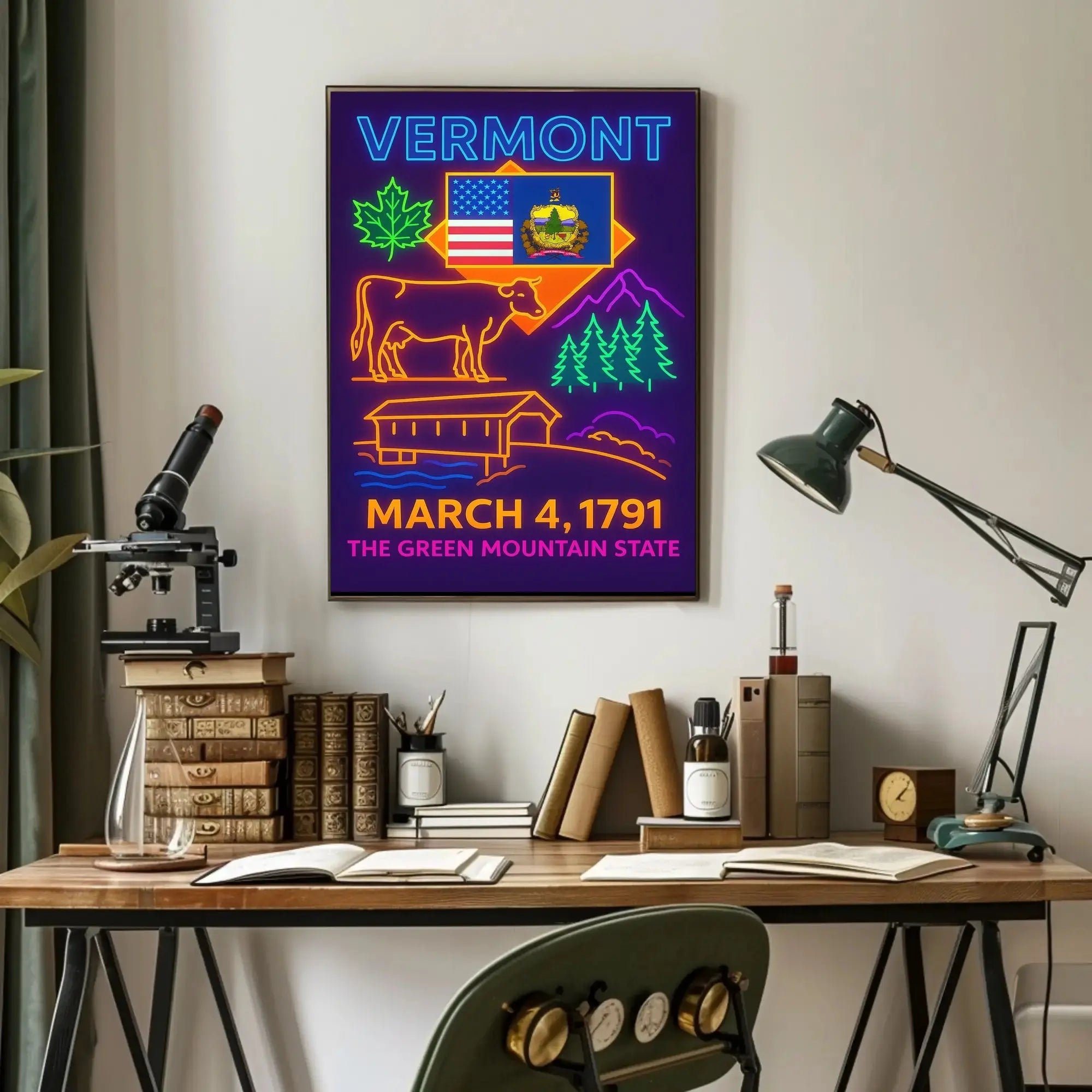 Vermont Green Mountain State Neon Sign Heritage Poster PosterGoat