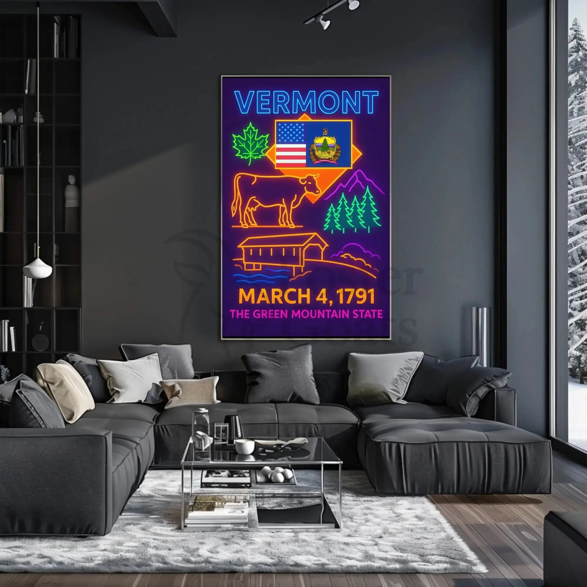 Vermont Green Mountain State Neon Sign Heritage Poster PosterGoat