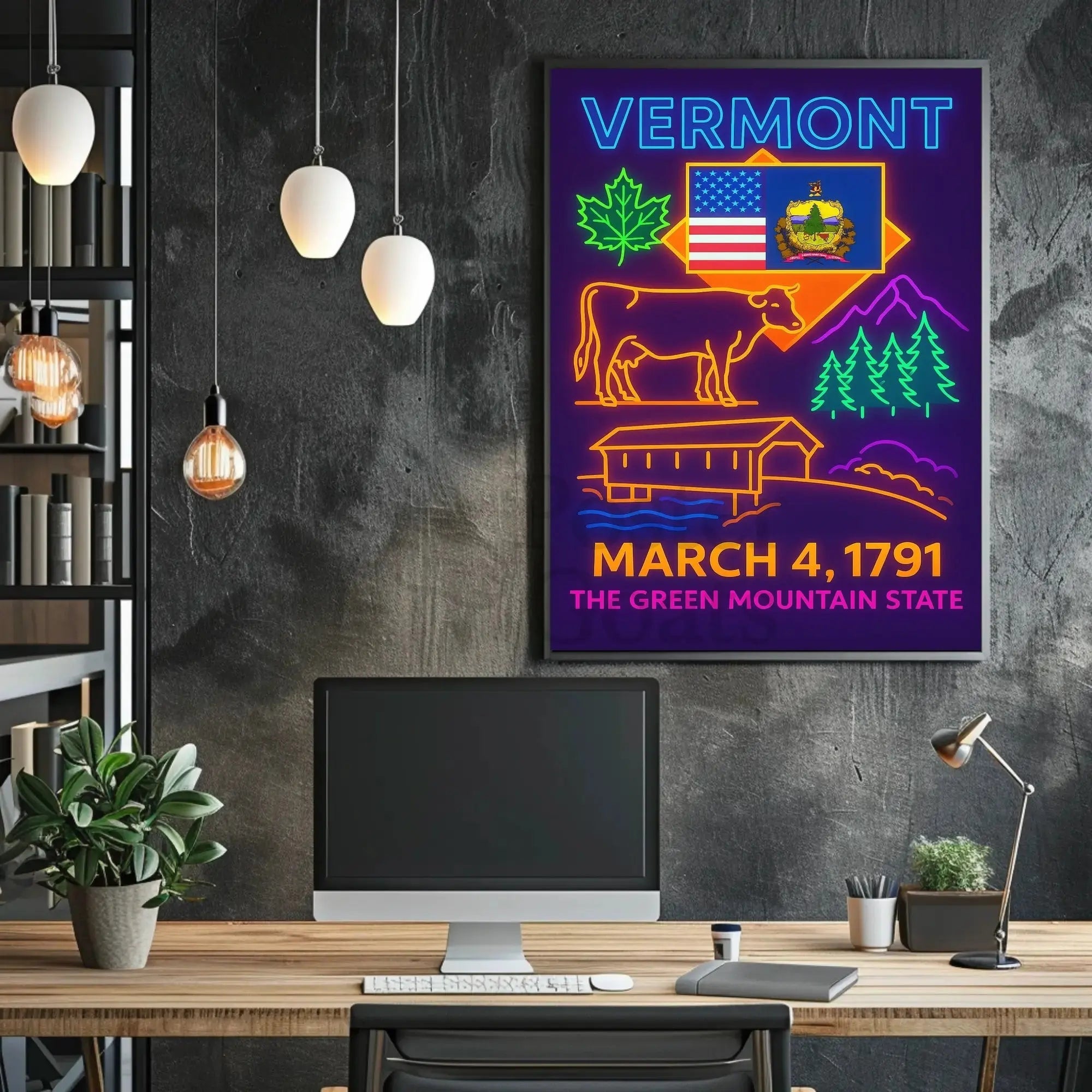 Vermont Green Mountain State Neon Sign Heritage Poster PosterGoat