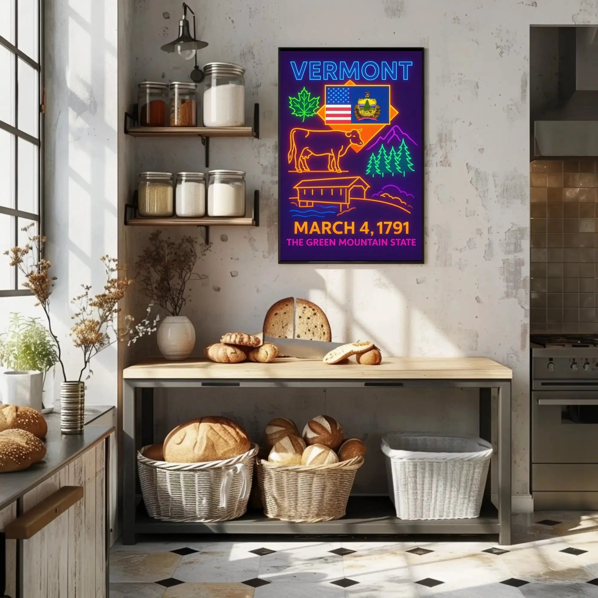 Vermont Green Mountain State Neon Sign Heritage Poster PosterGoat