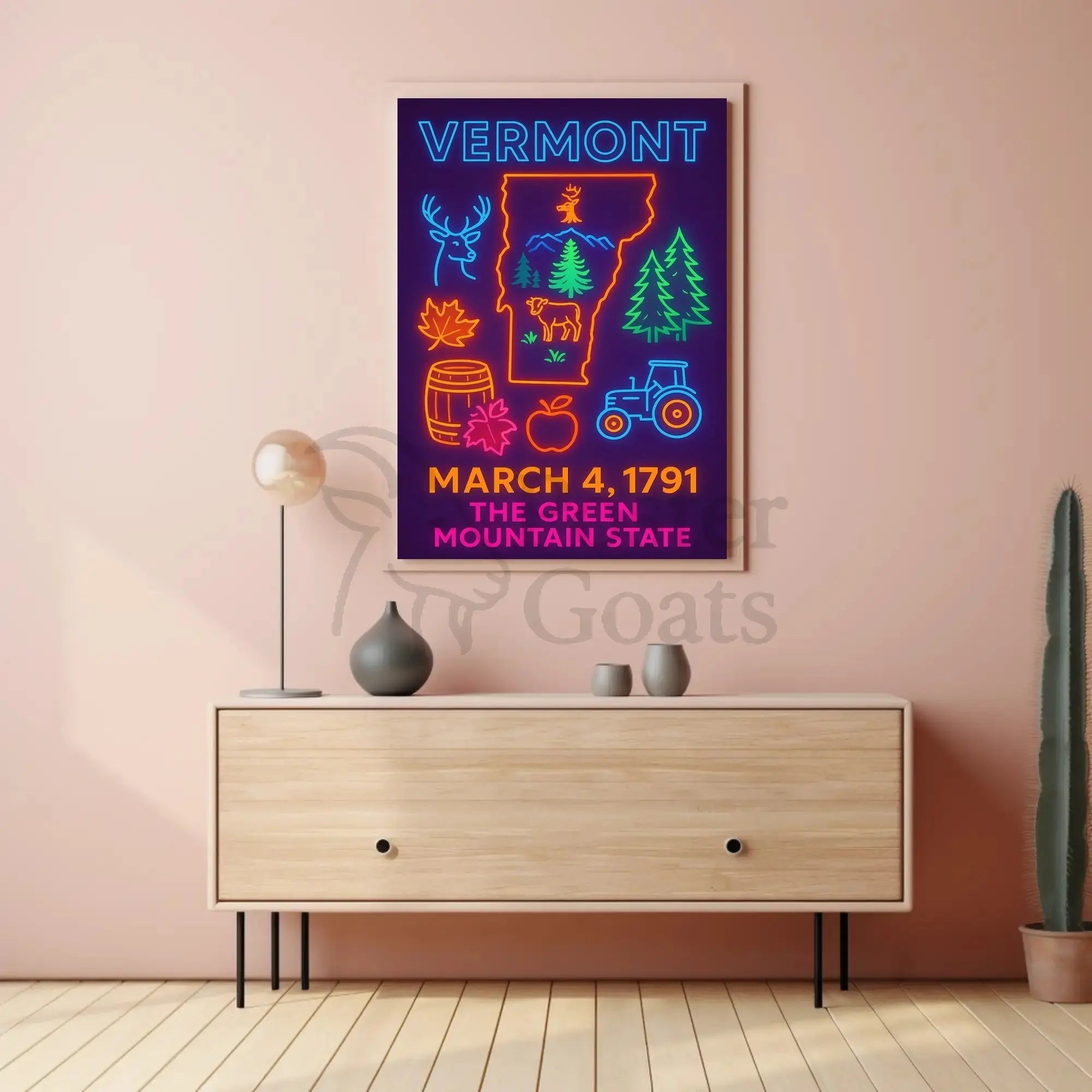 Vermont Neon Signage Celebration Cultural or Heritage Poster PosterGoat