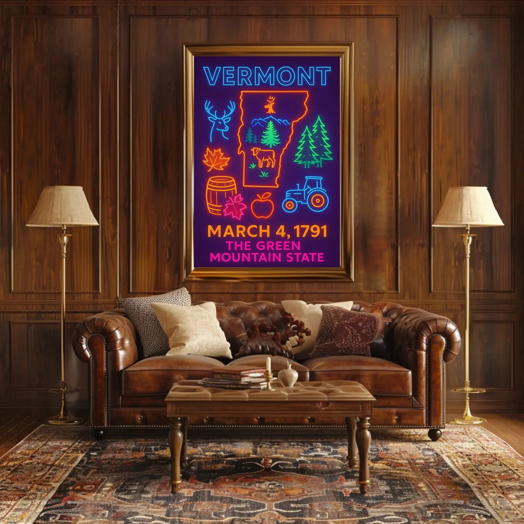 Vermont Neon Signage Celebration Cultural or Heritage Poster PosterGoat