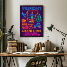 Vermont Neon Signage Celebration Cultural or Heritage Poster PosterGoat