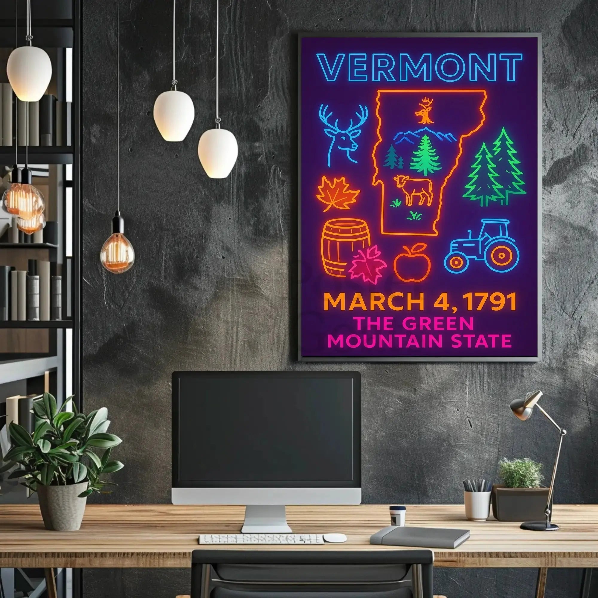 Vermont Neon Signage Celebration Cultural or Heritage Poster PosterGoat
