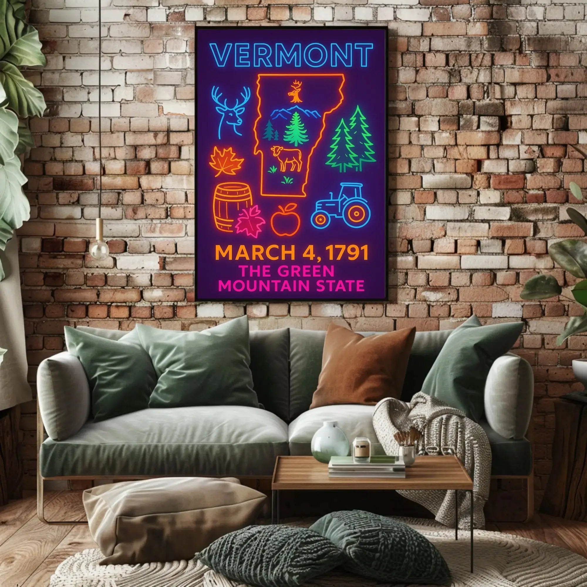 Vermont Neon Signage Celebration Cultural or Heritage Poster PosterGoat
