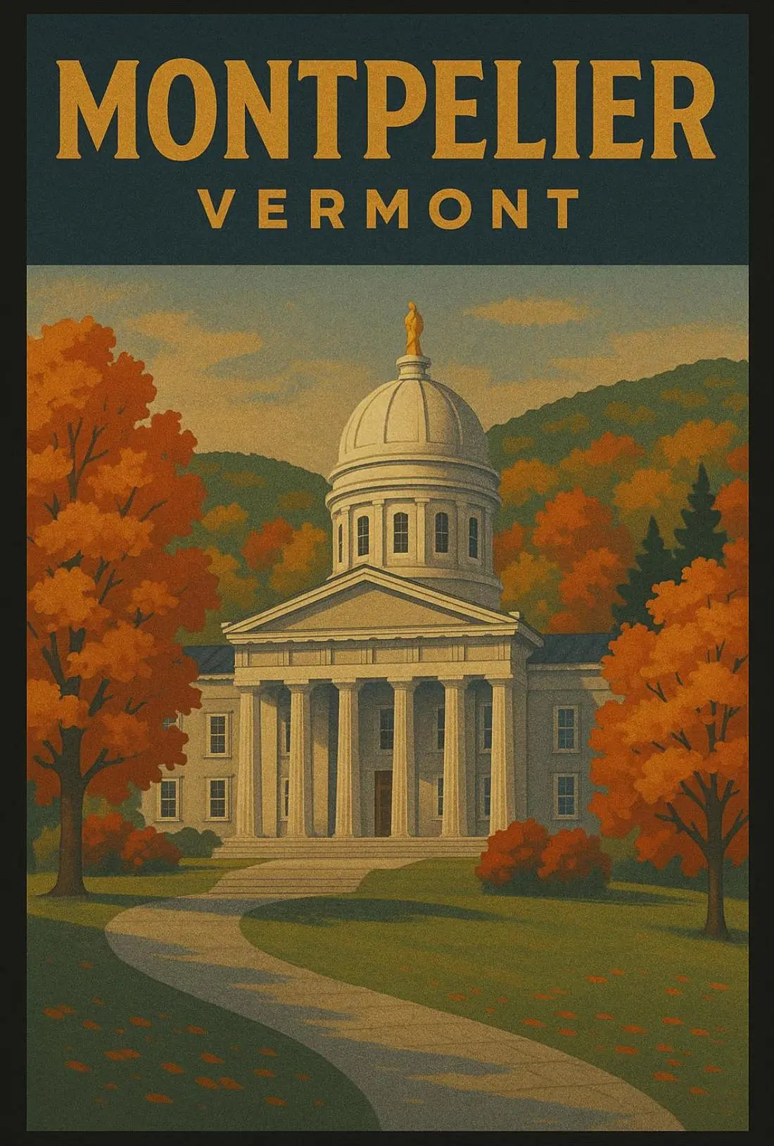 Vermont State House Autumn Travel Poster PosterGoat