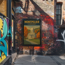 Vermont State House Autumn Travel Poster PosterGoat