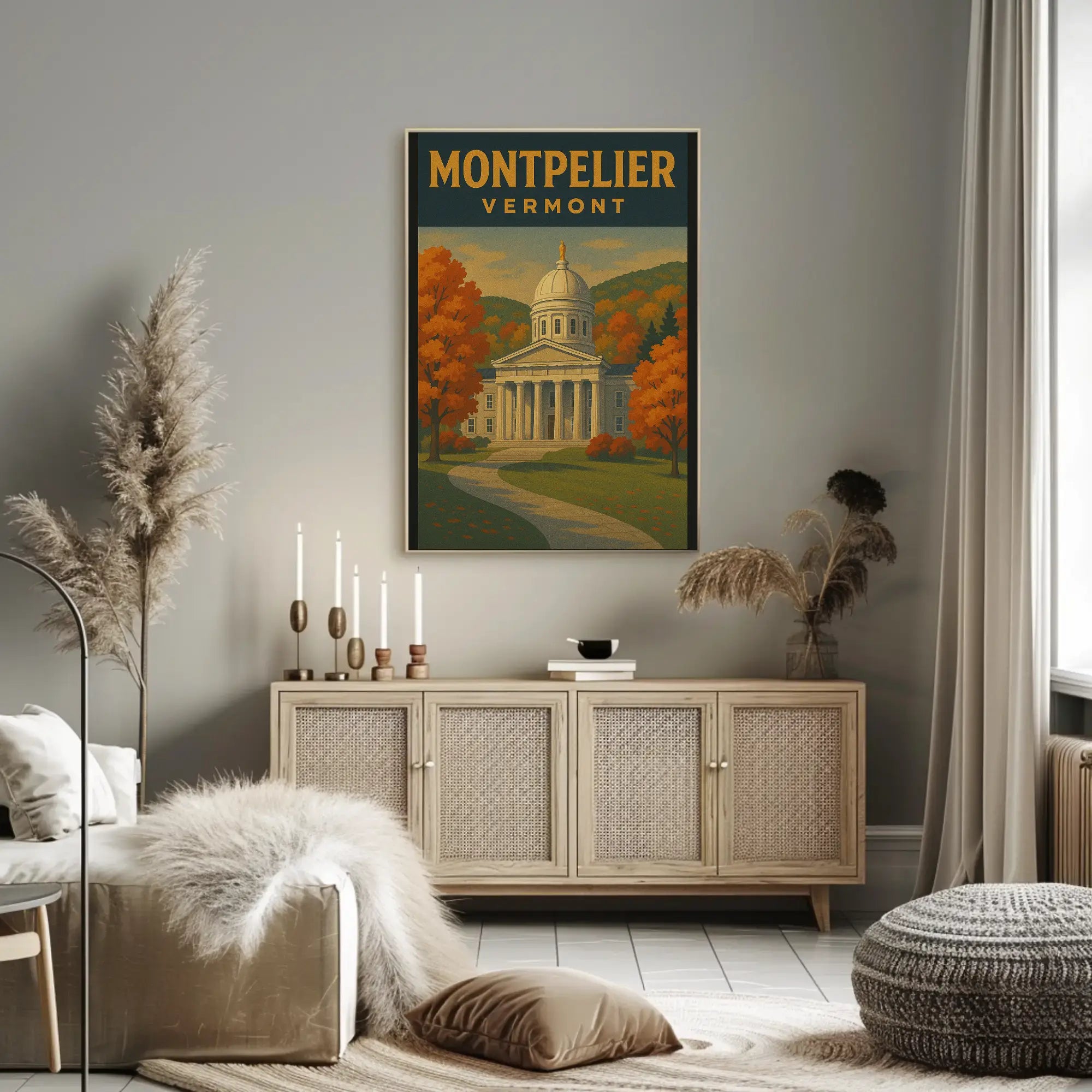 Vermont State House Autumn Travel Poster PosterGoat