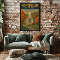 Vermont State House Autumn Travel Poster PosterGoat