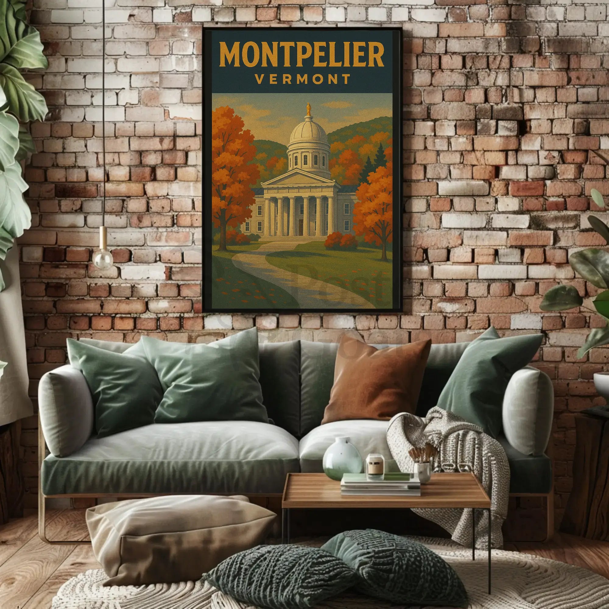 Vermont State House Autumn Travel Poster PosterGoat