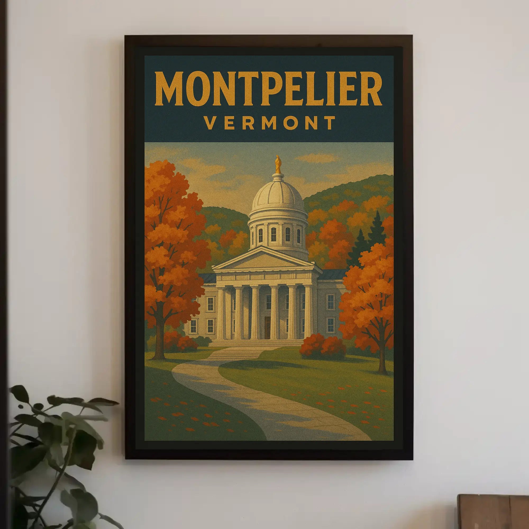 Vermont State House Autumn Travel Poster PosterGoat
