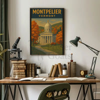 Vermont State House Autumn Travel Poster PosterGoat