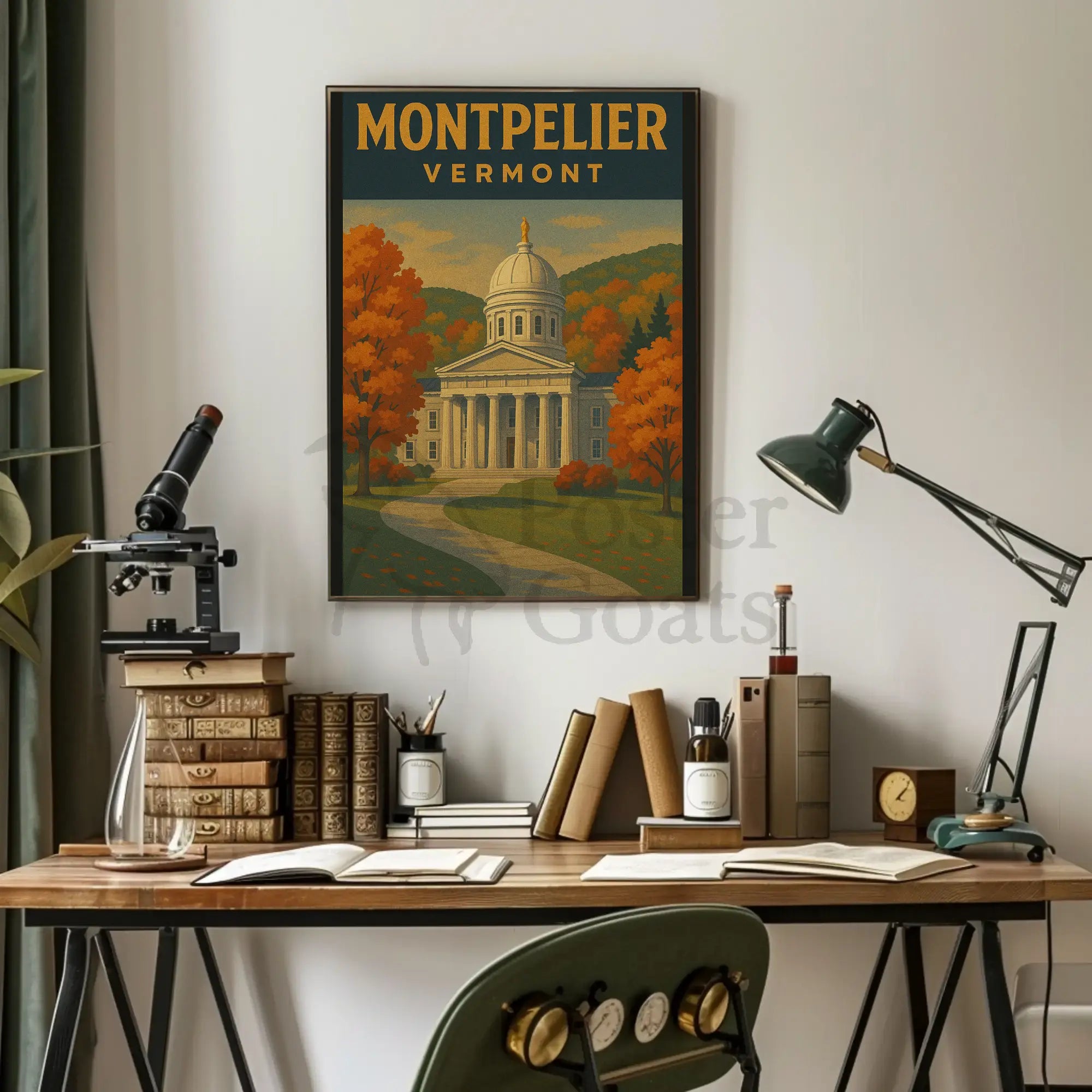 Vermont State House Autumn Travel Poster PosterGoat