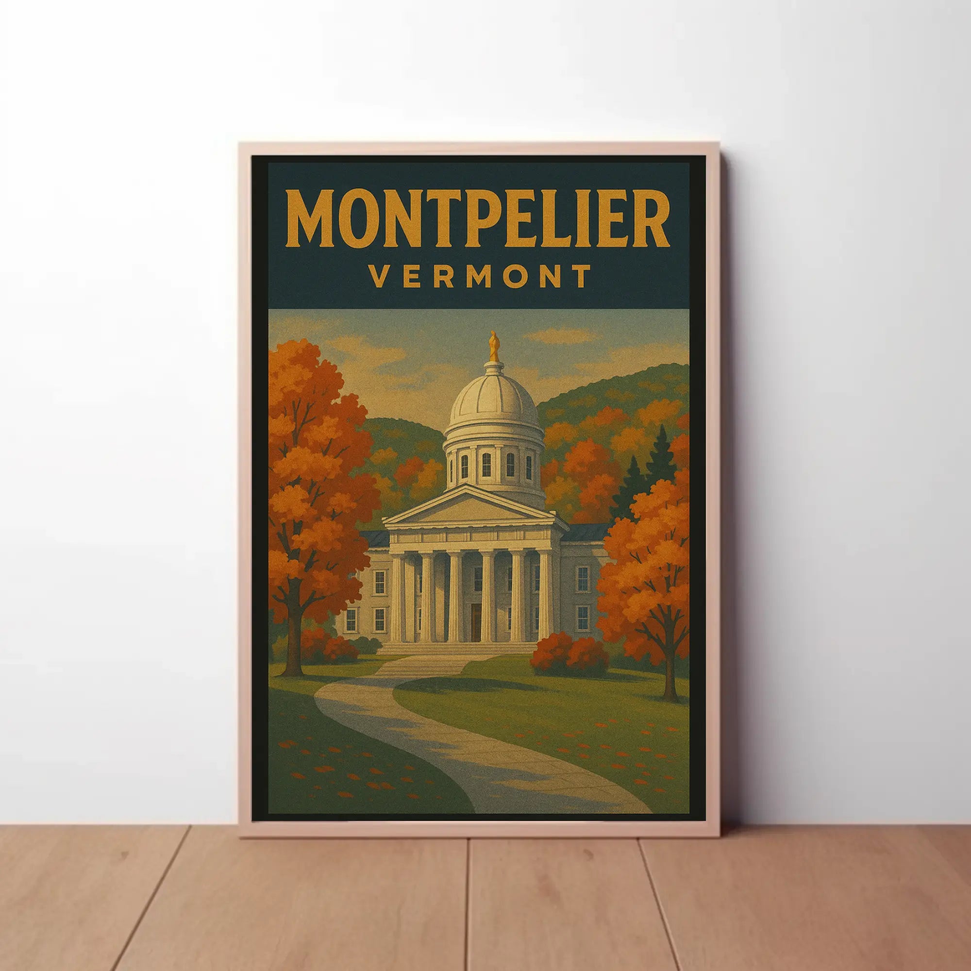 Vermont State House Autumn Travel Poster PosterGoat