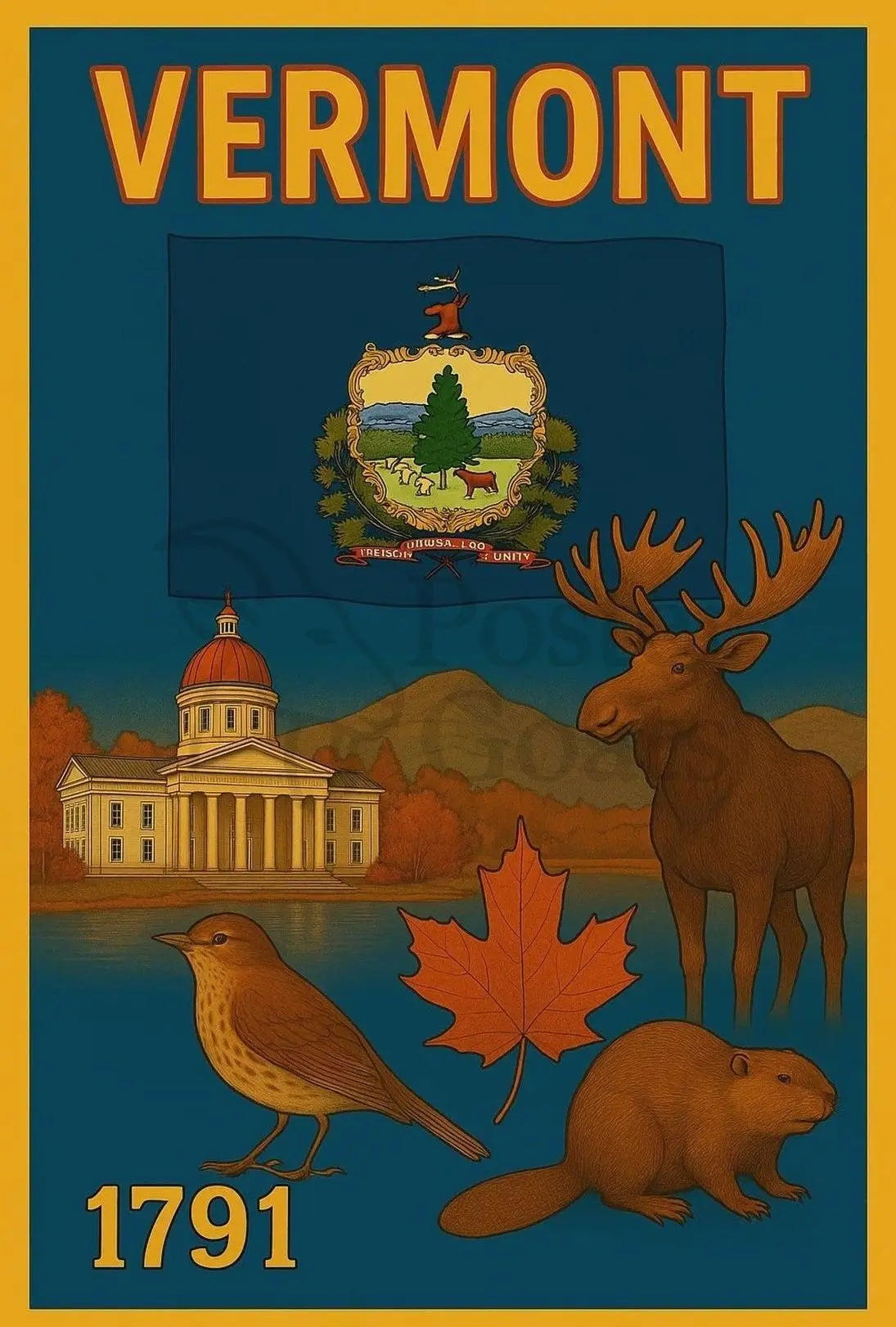 Vermont Statehood Celebration Poster with Nostalgic Vintage Style Cultural or Heritage Poster PosterGoat